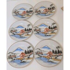 Vintage Dove China Japan Mt Fuji Landscape Salad Plates Set of 6 — Bridge,...
